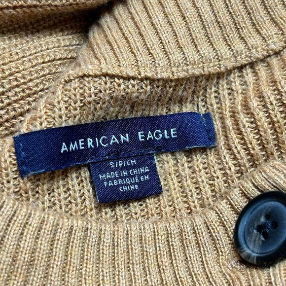 American Eagle Small Sweater Mustard Yellow Button V Neck Striped Dolman Sleeve - Picture 6 of 14